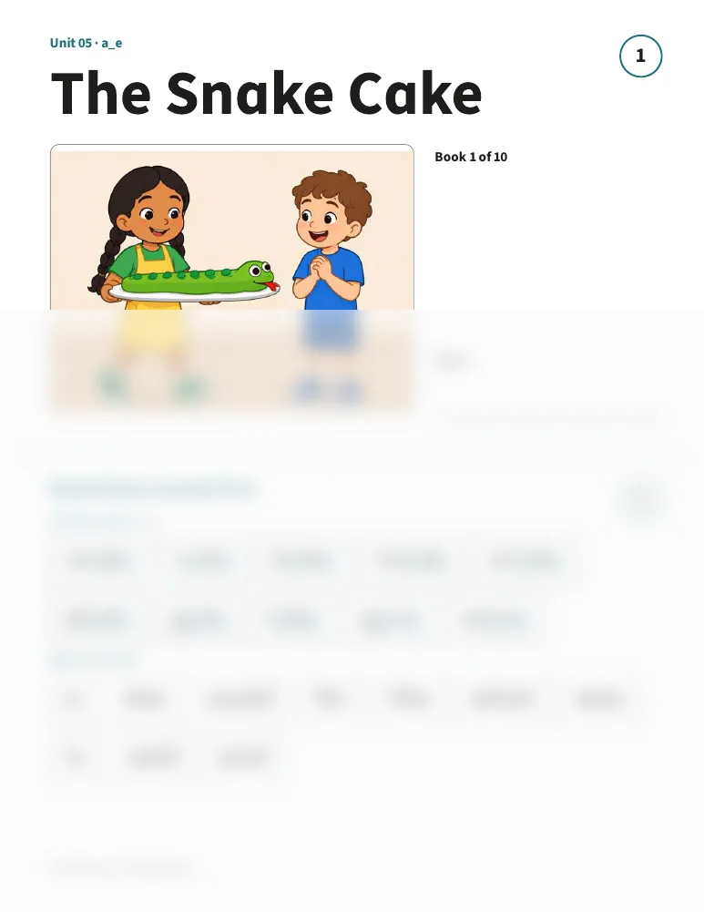 A decodable book page from the Unit 5 week packet for a_e