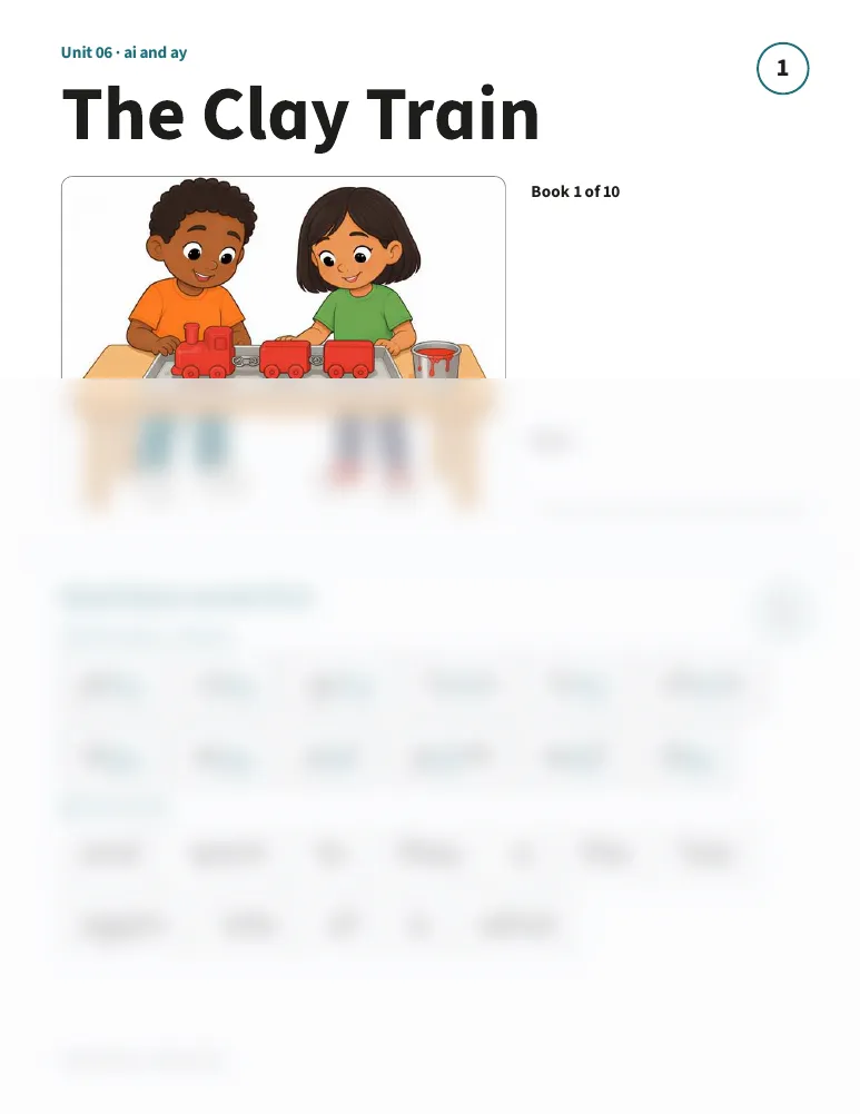 A decodable book page from the Unit 6 week packet for ai and ay