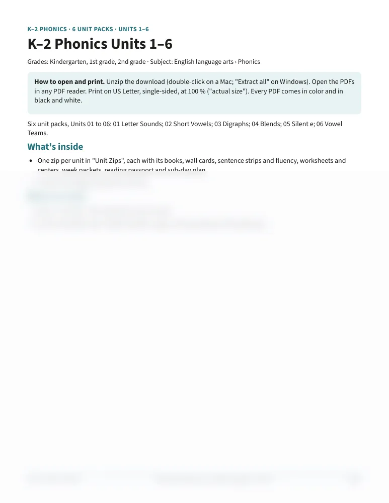 Start Here page of the Units 1–6 download